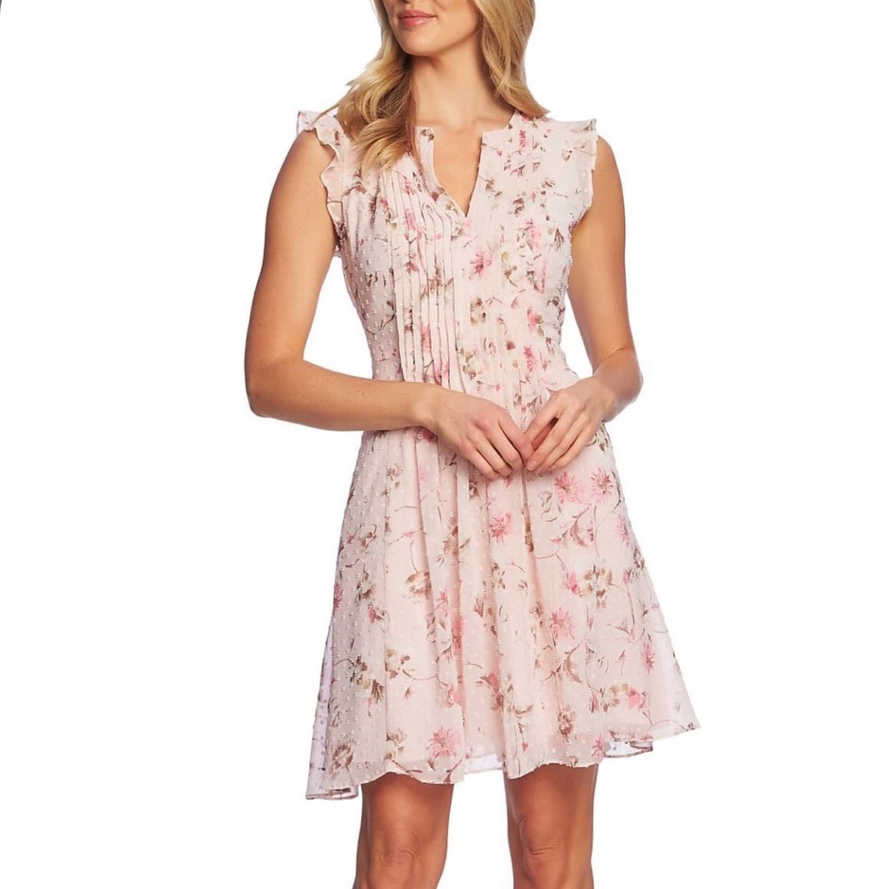 CeCe Size 12 Pink Blush Swiss Dot Dress pintucked